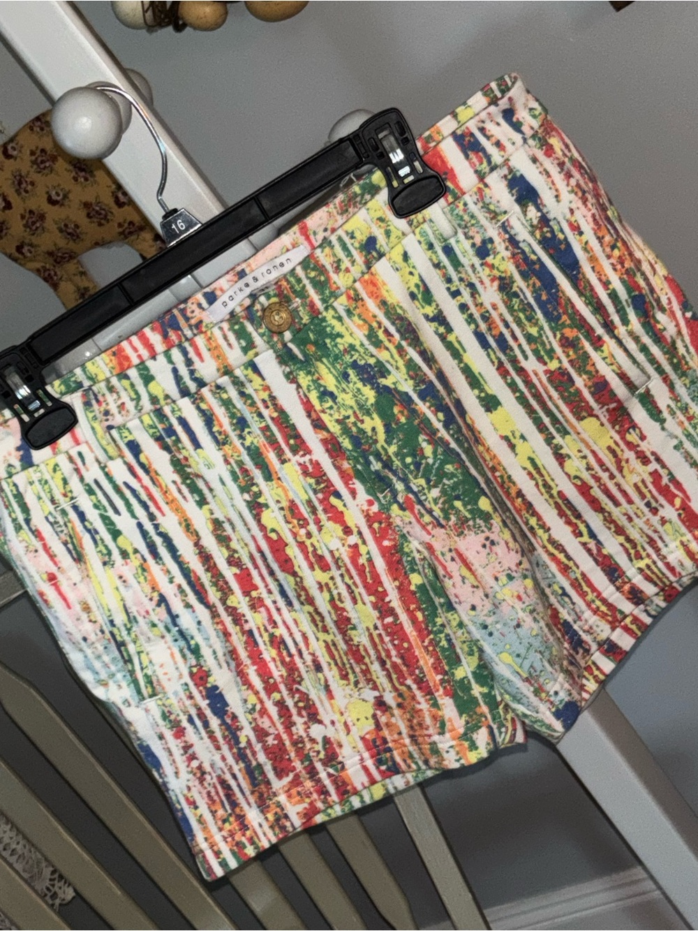 Parke & Ronen Multicolor Paint-Drip Jean Shorts